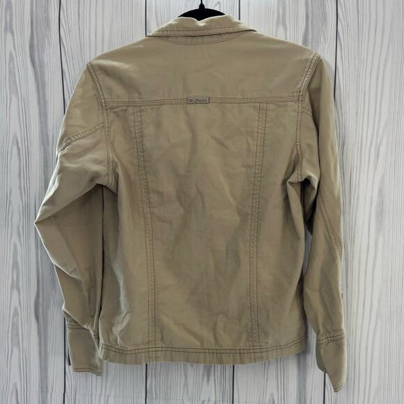 Columbia Jacket Womens Medium Tan Khaki Twill Trucker Button Up Boho Casual - Picture 3 of 6